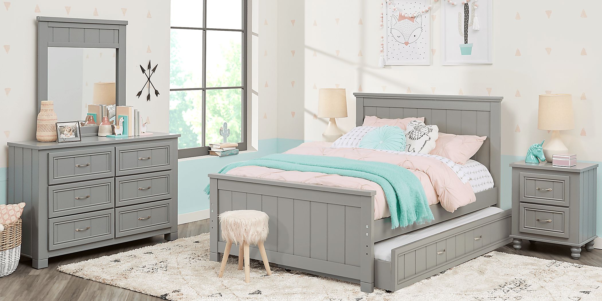 Kids Cottage Colors Gray 5 Pc Full Panel Bedroom