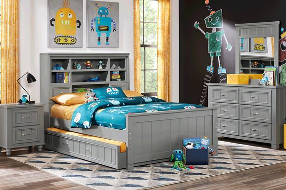 Kids Cottage Colors Gray 5 Pc Twin Bookcase Bedroom