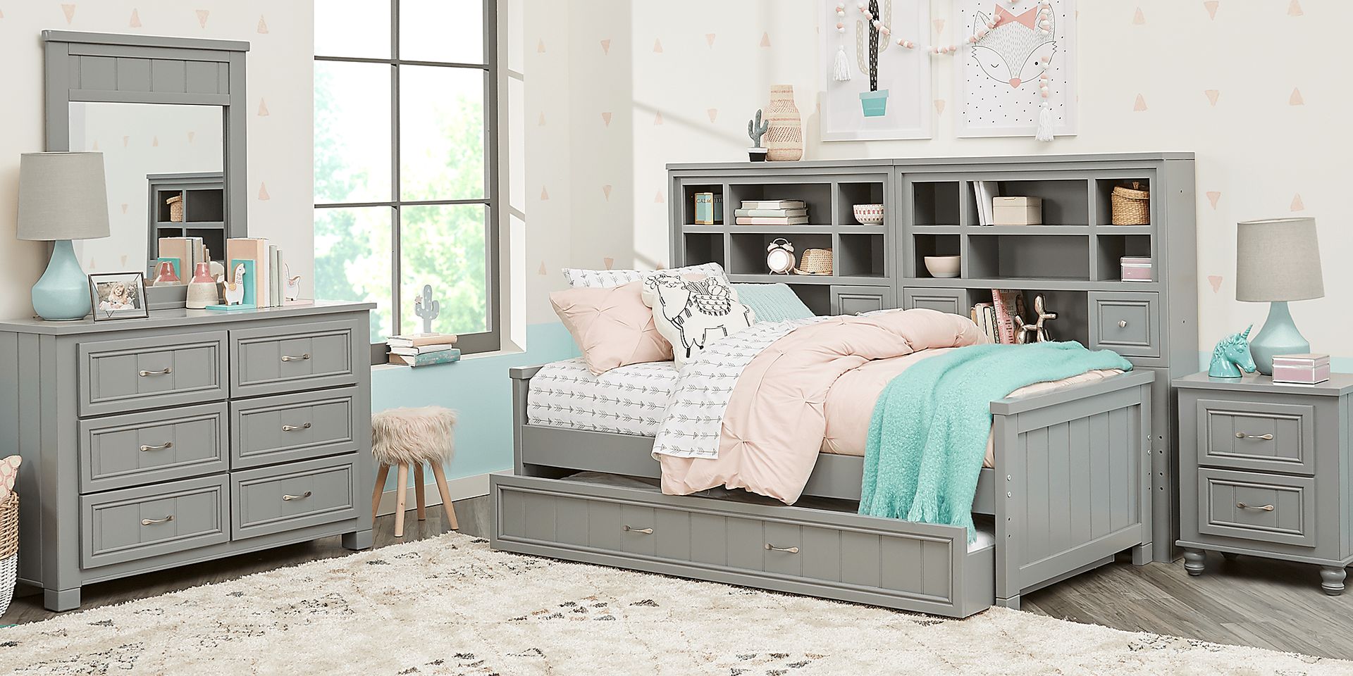 Cottage Colors Gray 5 Pc Twin Bookcase Daybed Rooms to Go