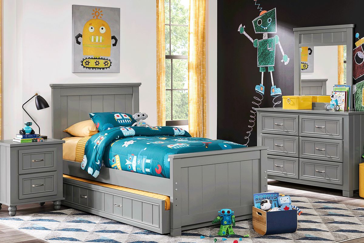 Cottage Colors 5 Pc Gray Twin Bedroom Set With Mirror 3 Pc Twin Panel Bed Dresser Rooms to Go