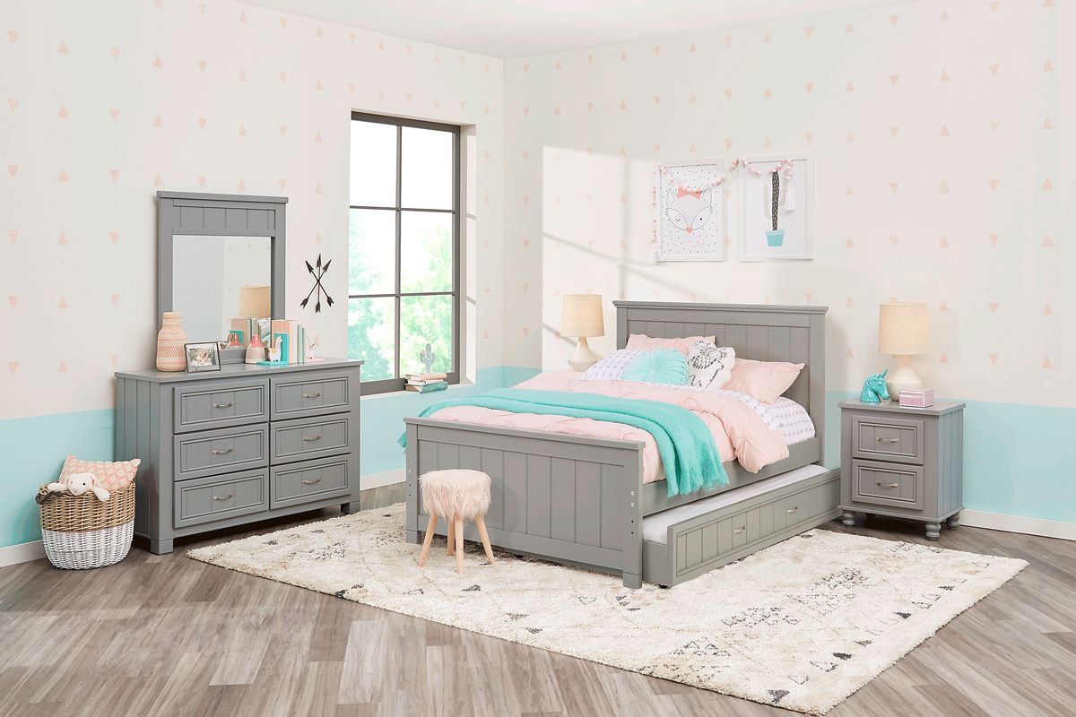 Cottage Colors 5 Pc Gray Twin Bedroom Set With Nightstand, 3 Pc Twin