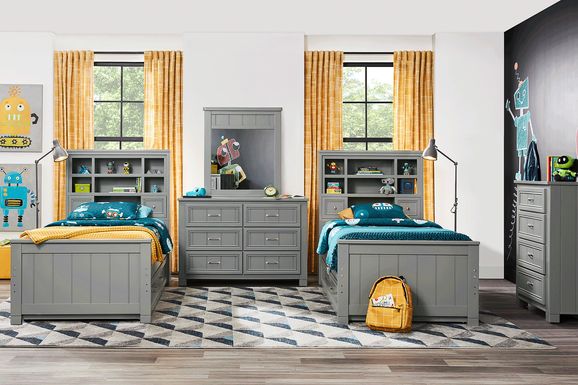 Kids Cottage Colors Gray 8 Pc Twin Bookcase Bedroom