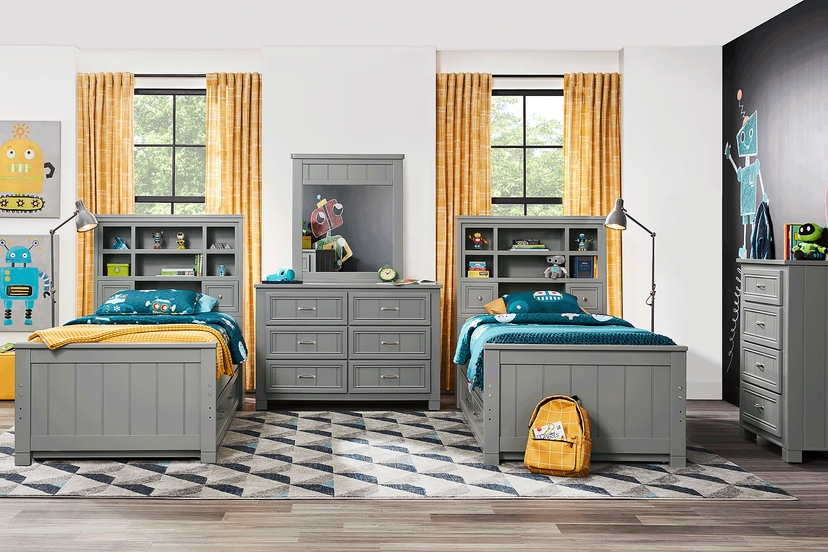 Kids Cottage Colors Gray Twin Bookcase Bedroom