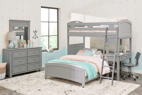 Kids Cottage Colors Gray Twin/Full Loft Bunk Bed with Desk