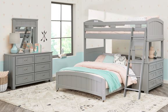 Kids Cottage Colors Gray Twin/Full Loft Bunk Bed with Dresser