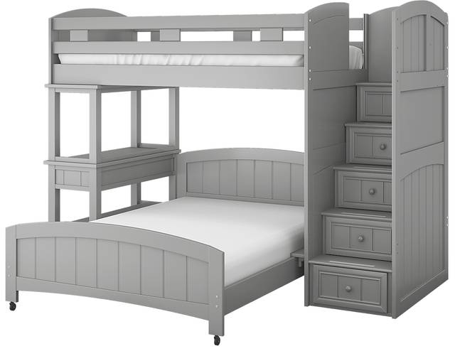 Kids Cottage Colors Gray Twin/Full Step Bunk Bed with Desk - Thumbnail - Image 3
