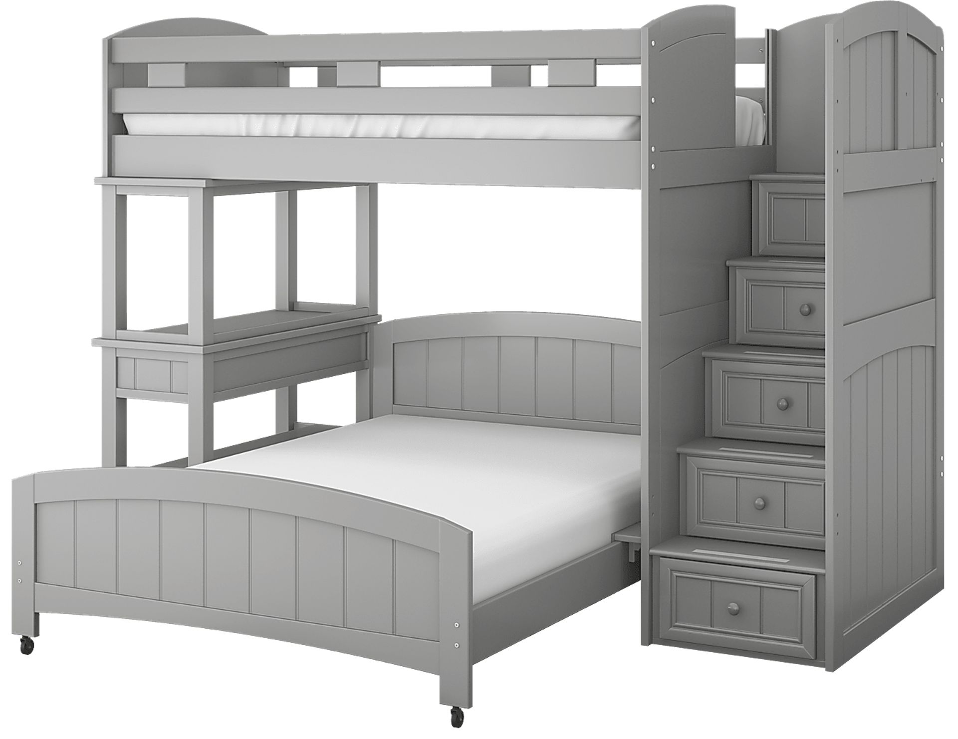 Kids Cottage Colors Gray Twin/Full Step Bunk Bed with Desk - Image 3