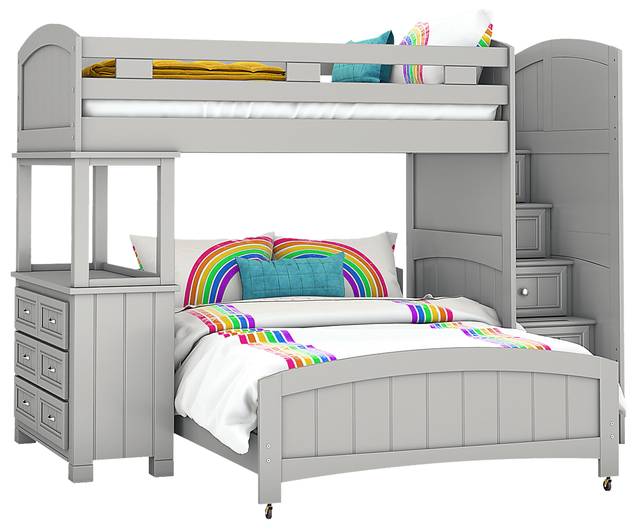 Kids Cottage Colors Gray Twin/Full Step Bunk Bed with Dresser - Thumbnail - Image 1