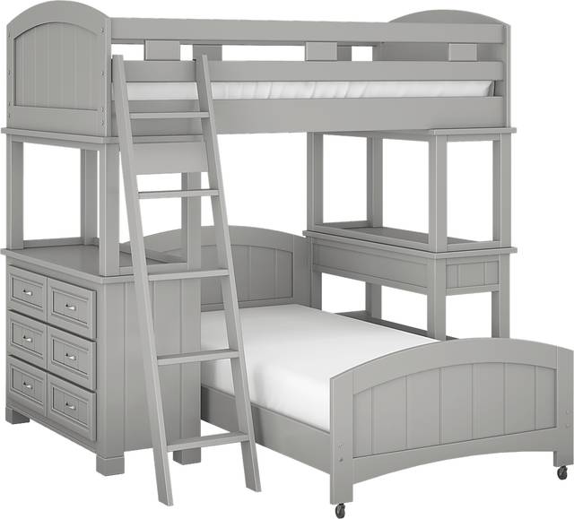 Kids Cottage Colors Gray Twin Loft Bunk with Desk and Dresser - Thumbnail - Image 1