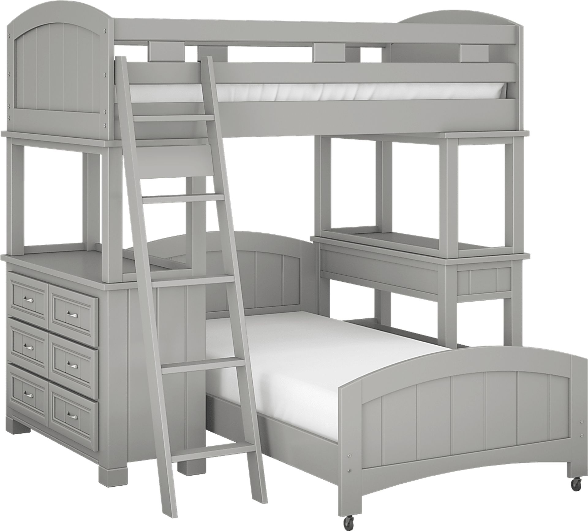 Kids Cottage Colors Gray Twin Loft Bunk with Desk and Dresser - Image 1