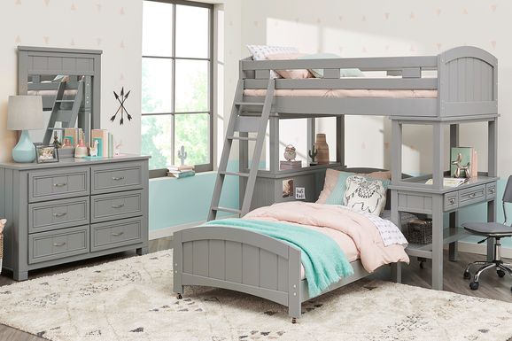 Kids Cottage Colors Gray Twin Loft Bunk with Desk and Dresser