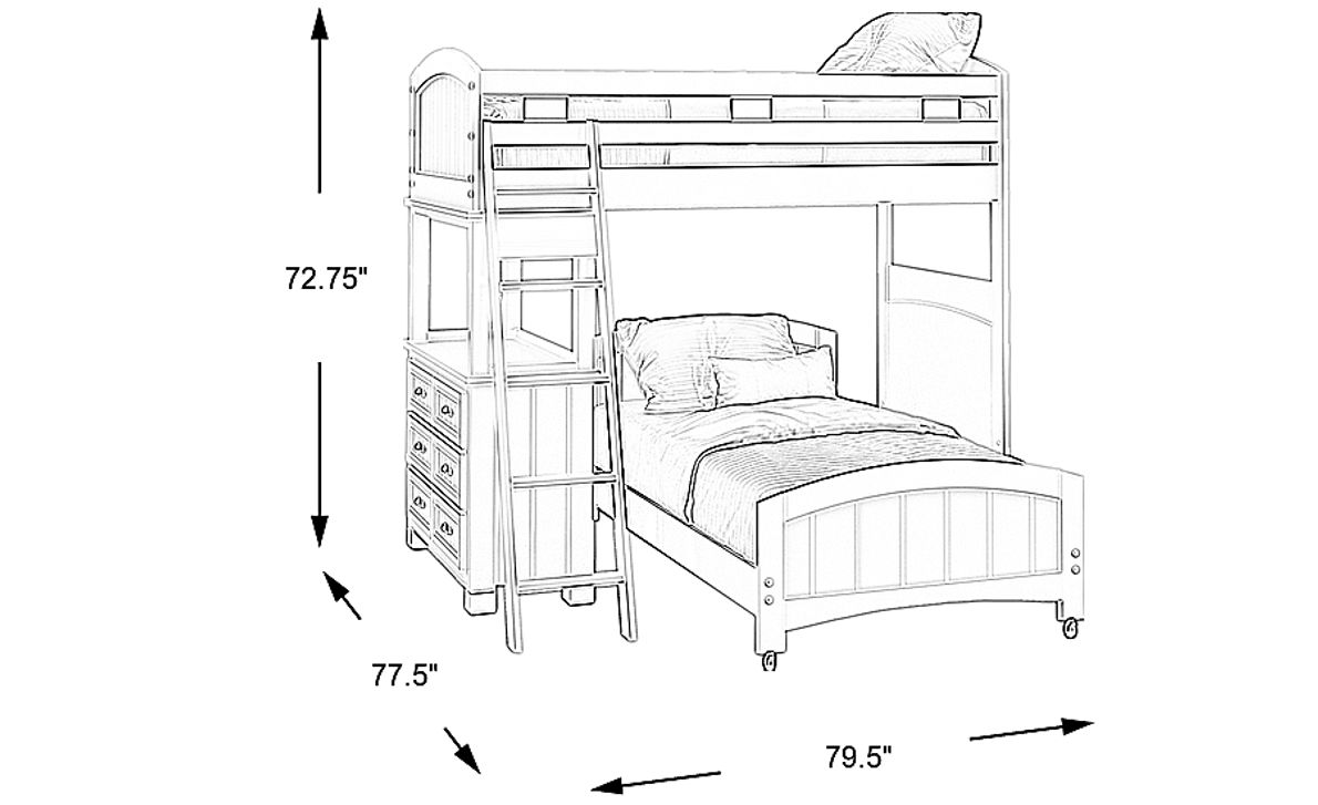Kids Cottage Colors Gray Twin/Twin Loft Bunk Bed with Dresser