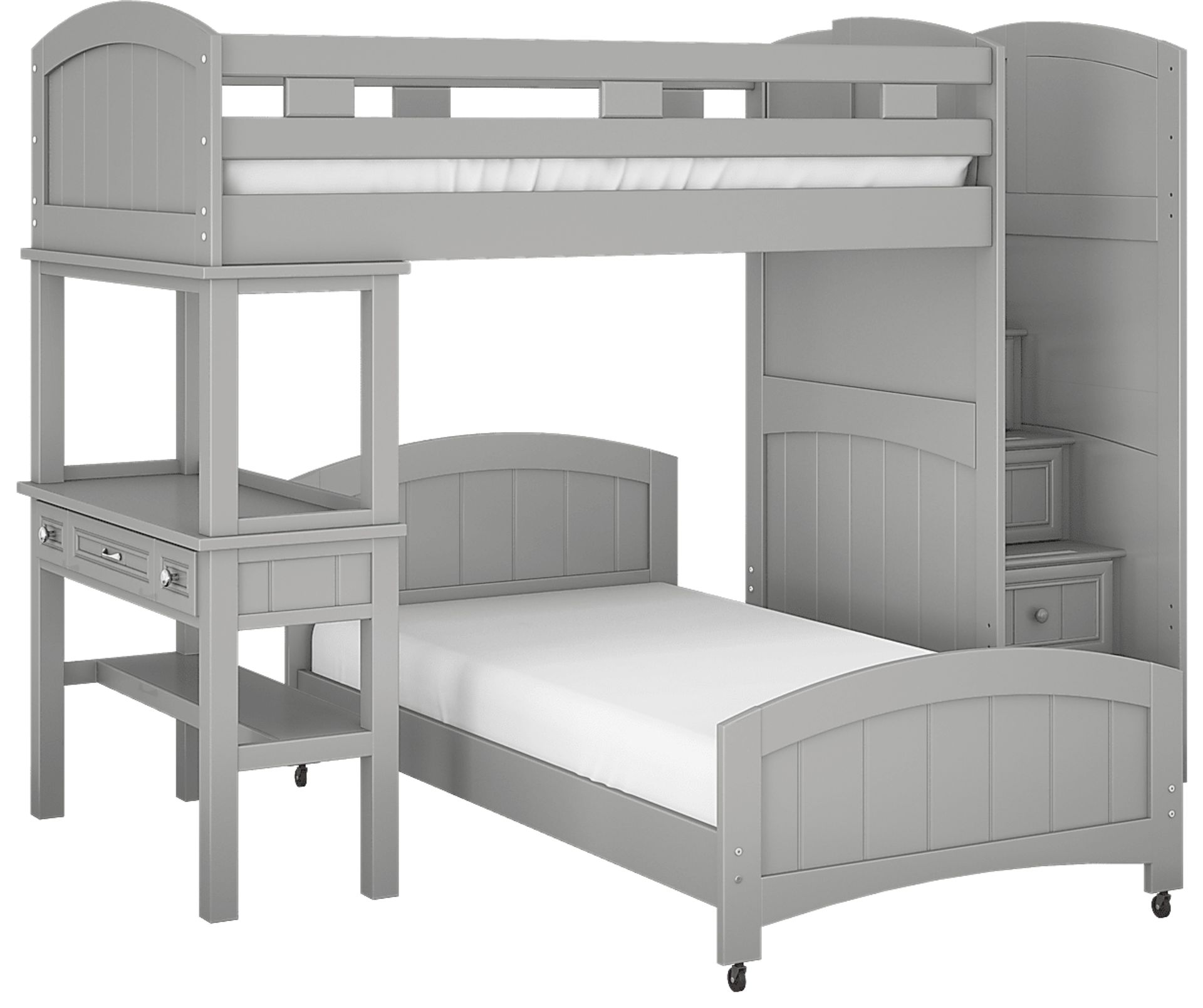 Kids Cottage Colors Gray Twin/Twin Step Bunk Bed with Desk - Image 1