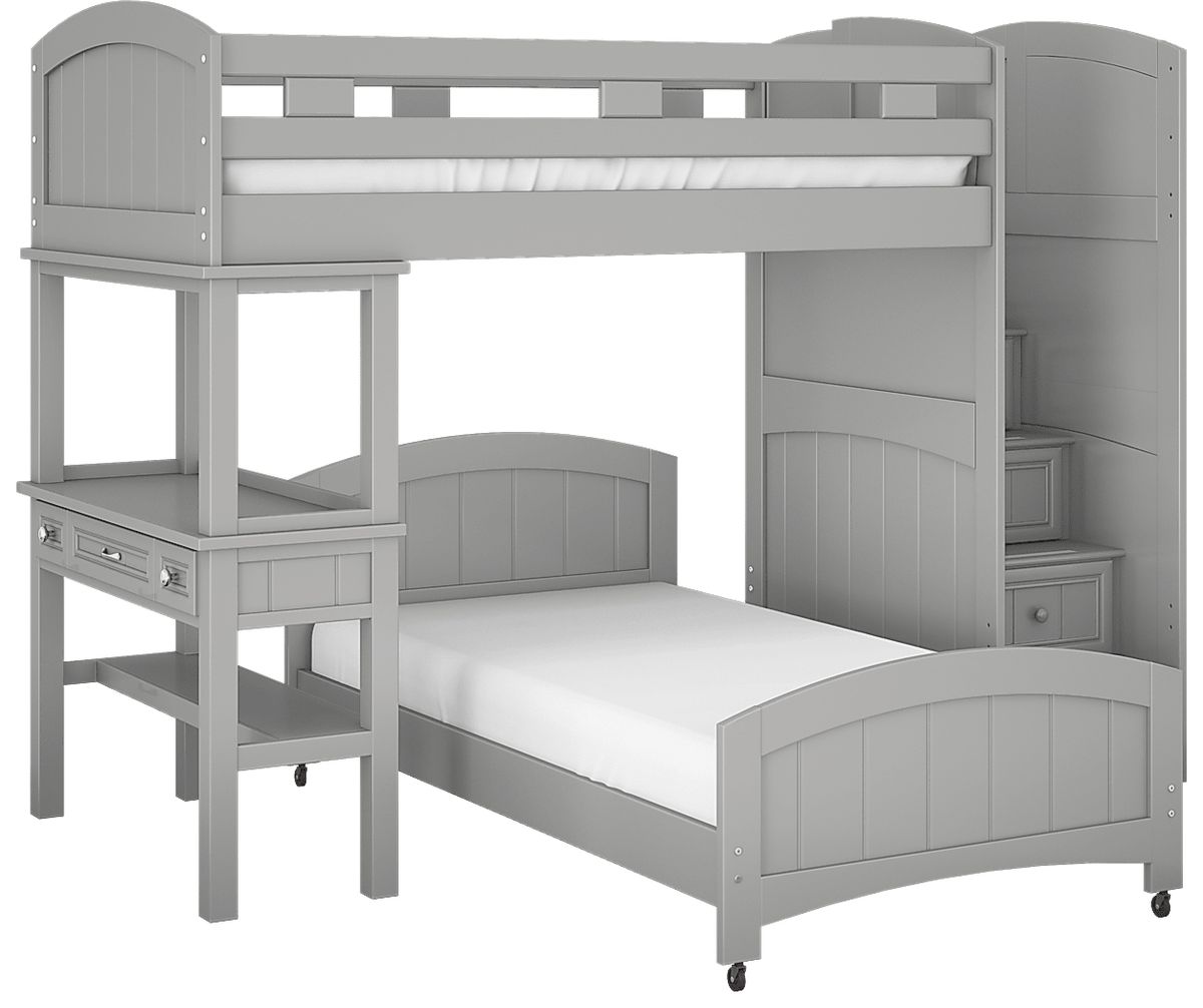 Cottage Colors Gray Twin/Twin Step Bunk W/ Desk | Rooms to Go