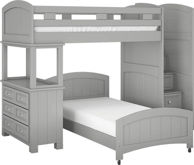 Kids Cottage Colors Gray Twin/Twin Step Bunk Bed with Dresser - Thumbnail - Image 1