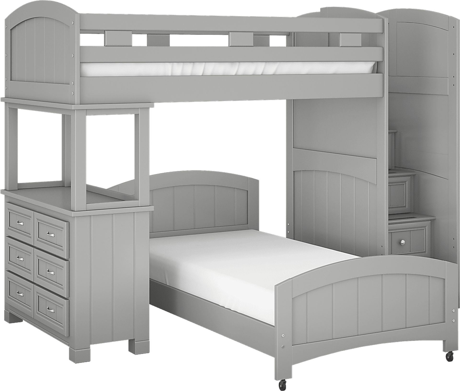 Kids Cottage Colors Gray Twin/Twin Step Bunk Bed with Dresser - Image 1