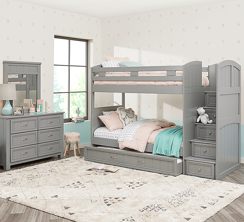 Cottage Colors Gray Twin Twin Step Bunk Rooms to Go