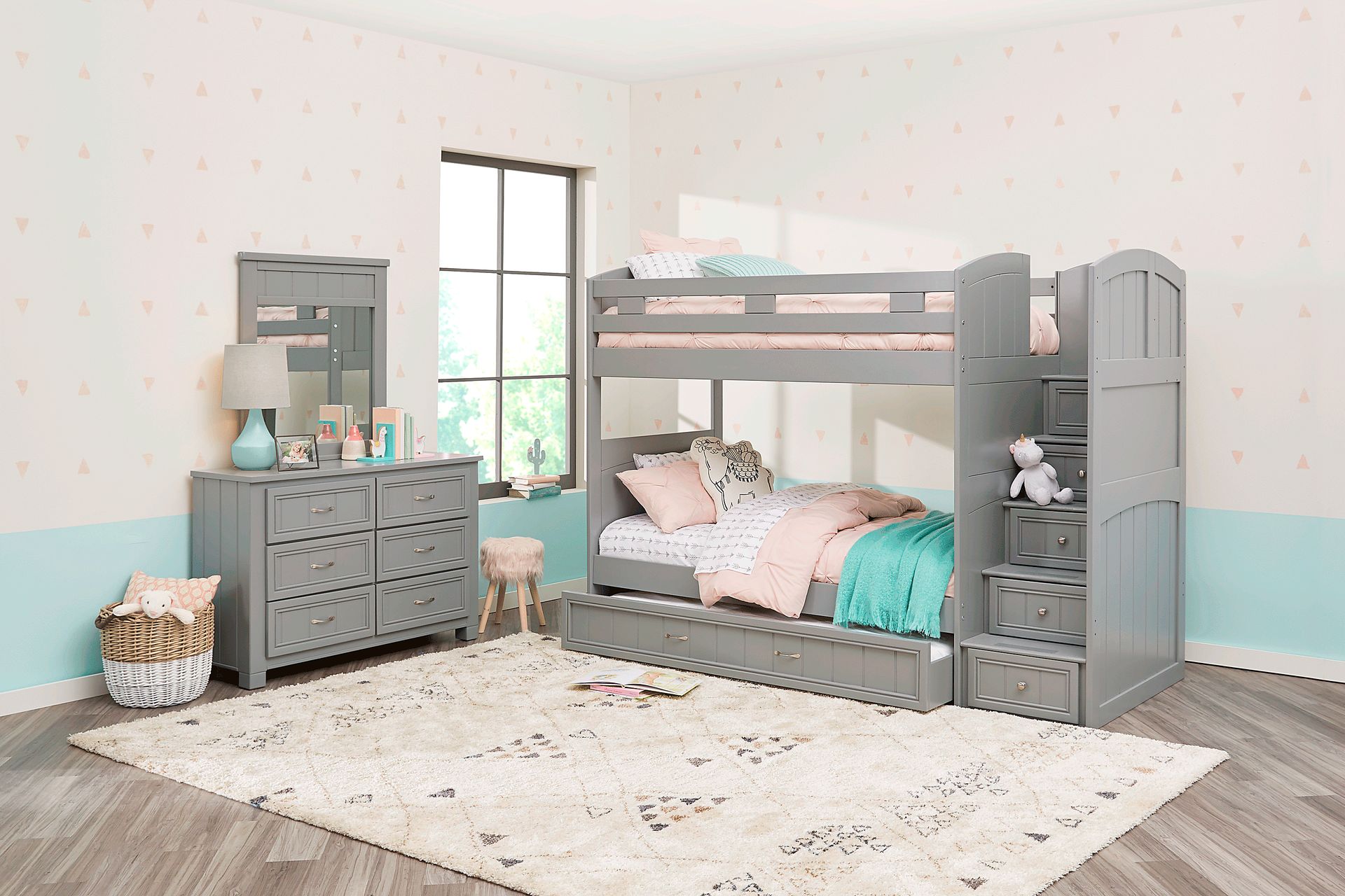 Cottage Colors Gray Twin Twin Step Bunk Rooms to Go
