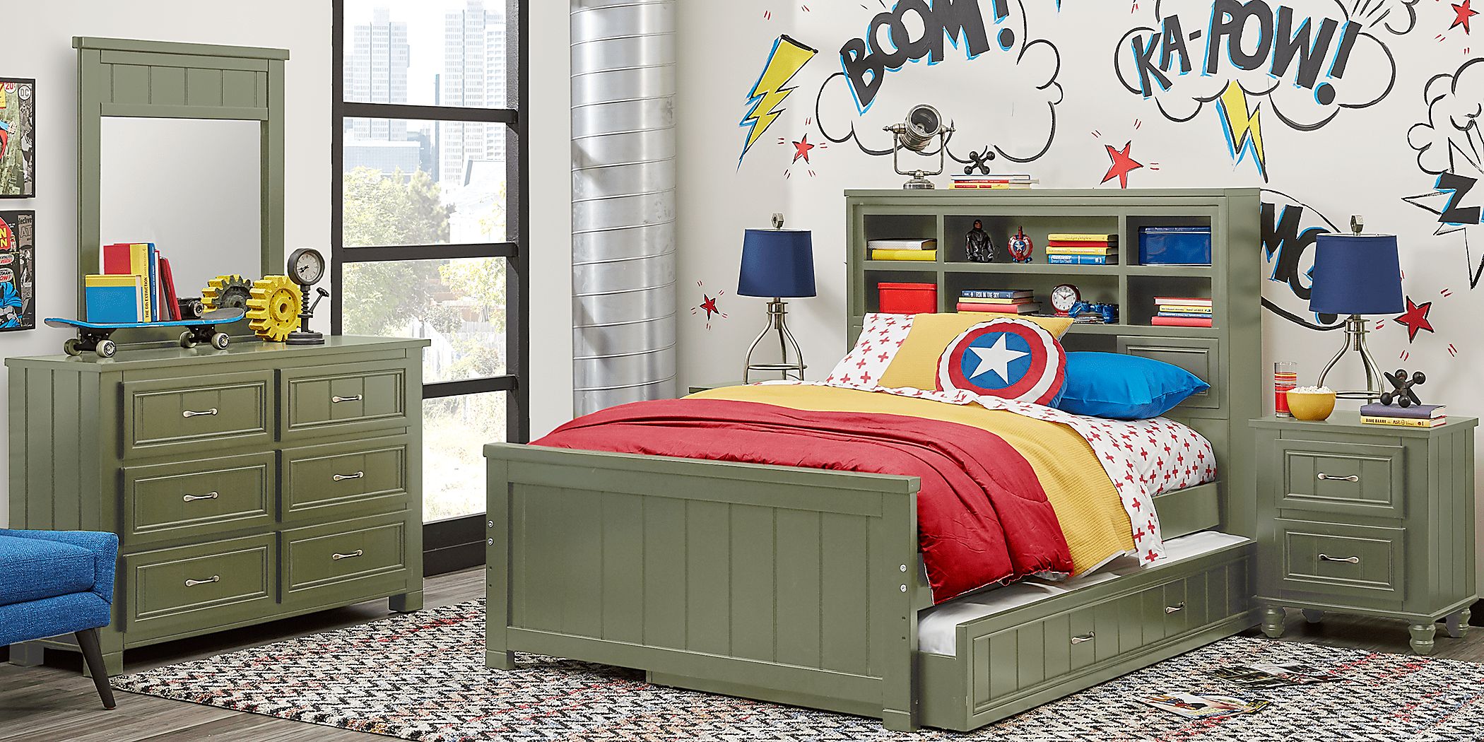 Cottage Colors 5 Pc Green Full Bedroom Set Rooms to Go