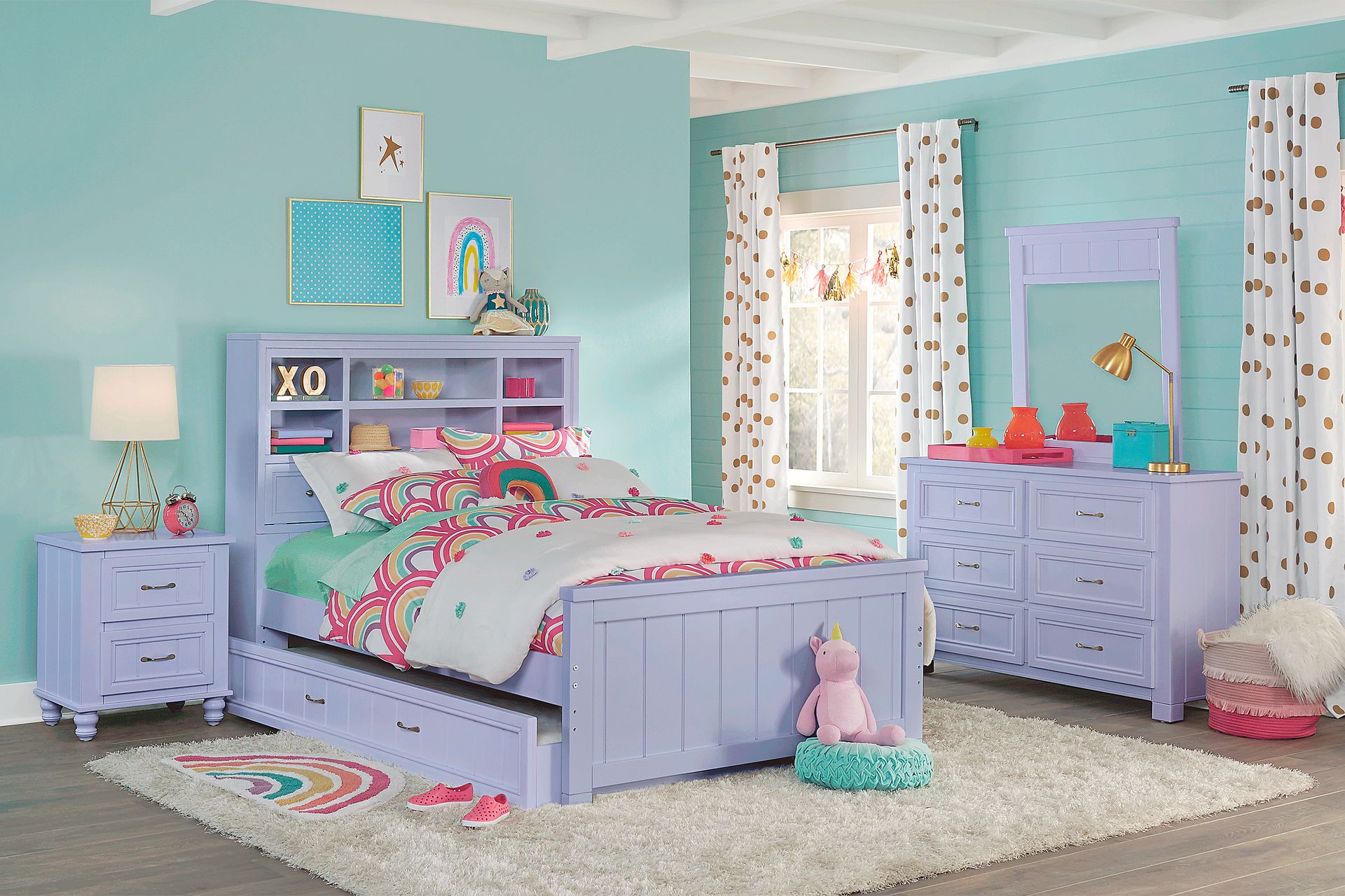 Kids Cottage Colors Lavender 5 Pc Twin Bookcase Bedroom - Image 1