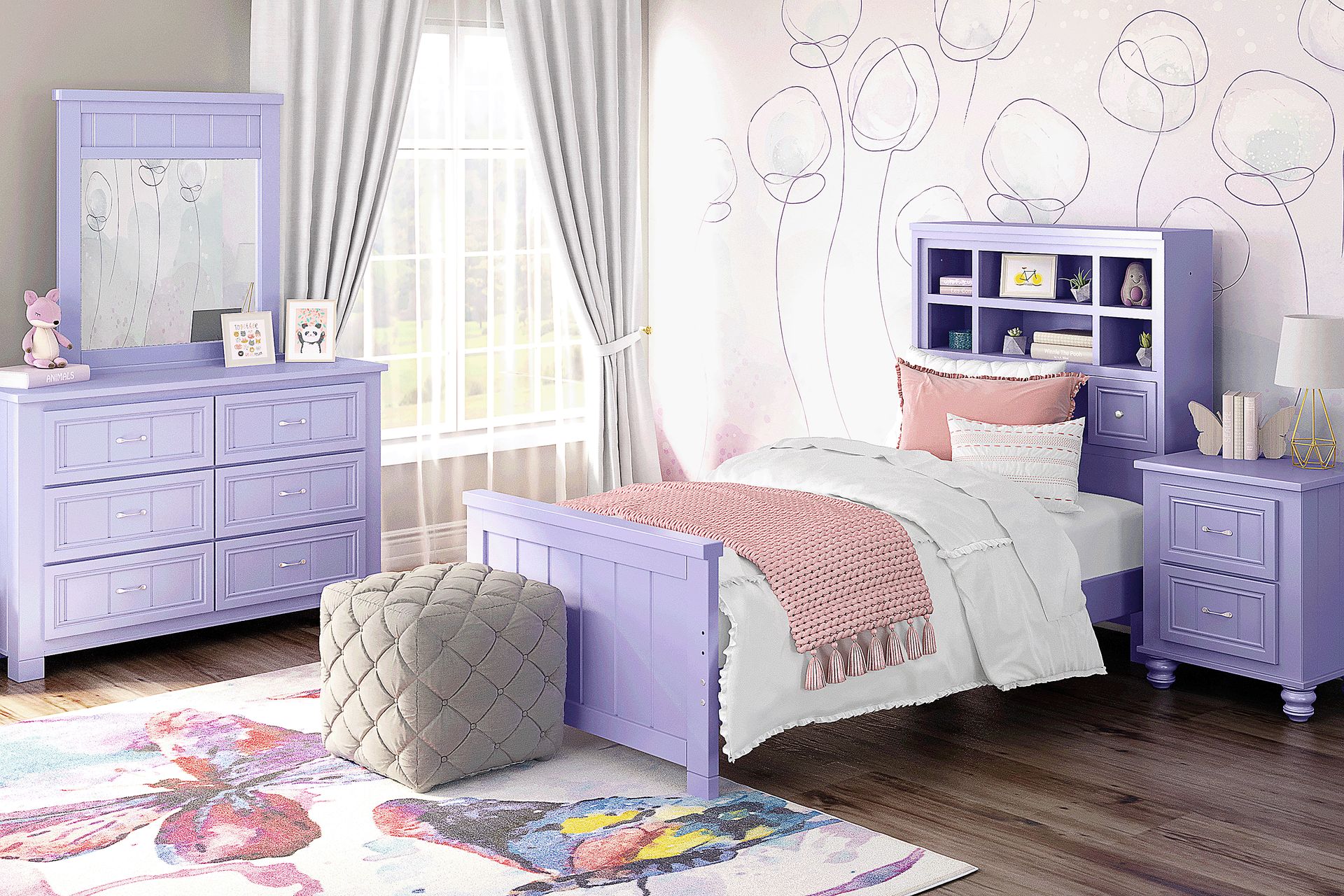 Kids Cottage Colors Lavender Twin Bookcase Bed - Image 2