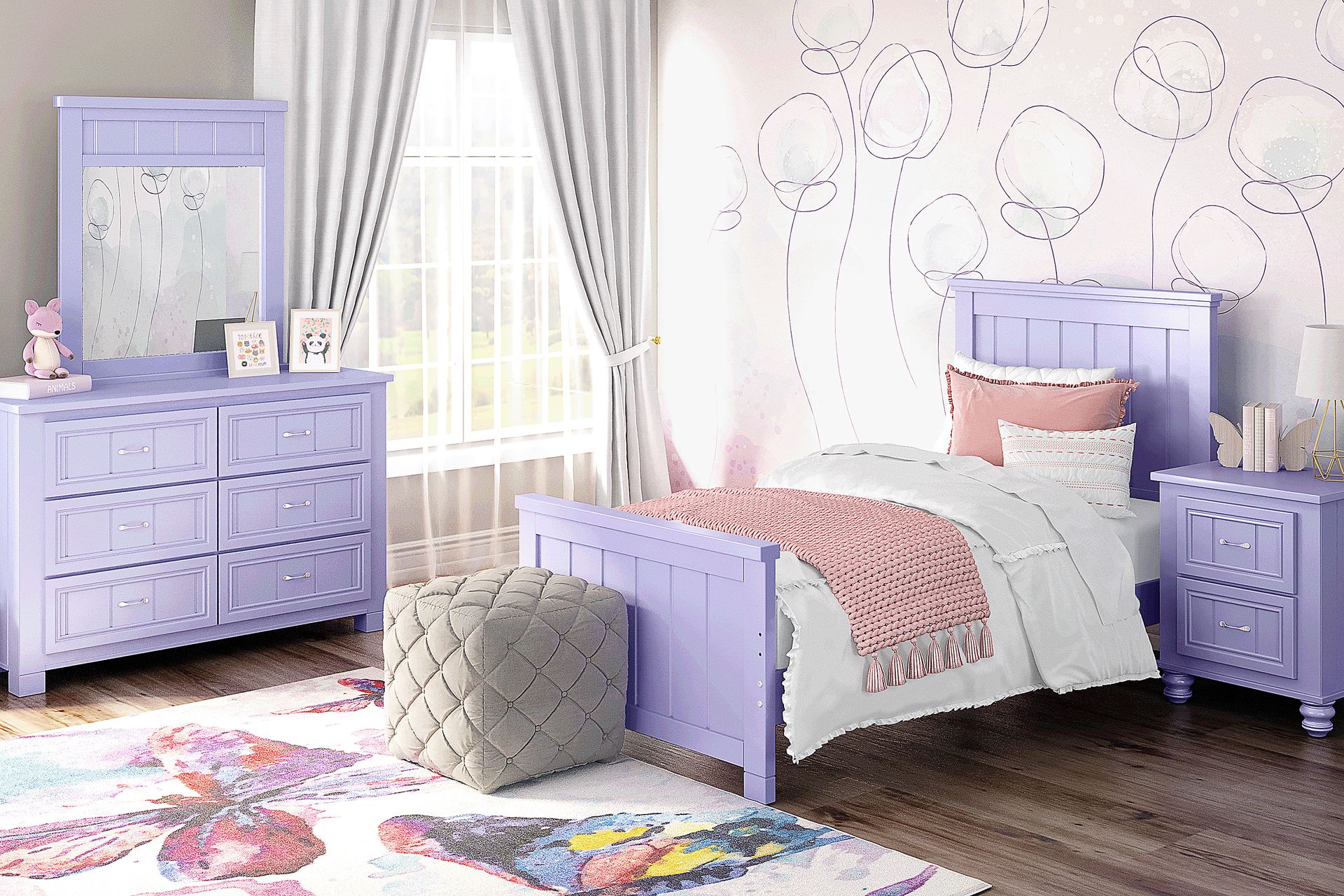Kids Cottage Colors Lavender Twin Panel Bedroom - Image 1