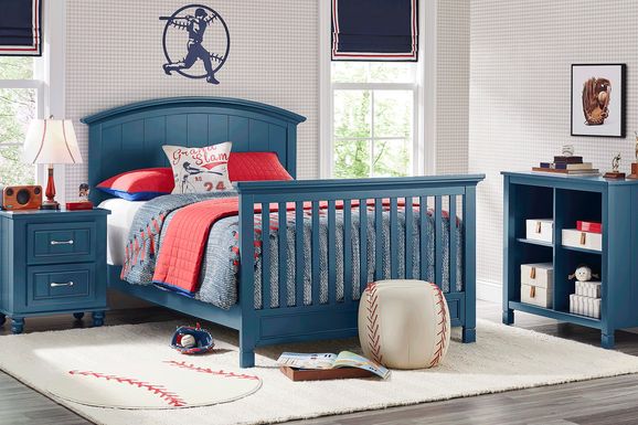 Kids Cottage Colors Navy 4 Pc Nursery with Toddler and Full Conversion Rails
