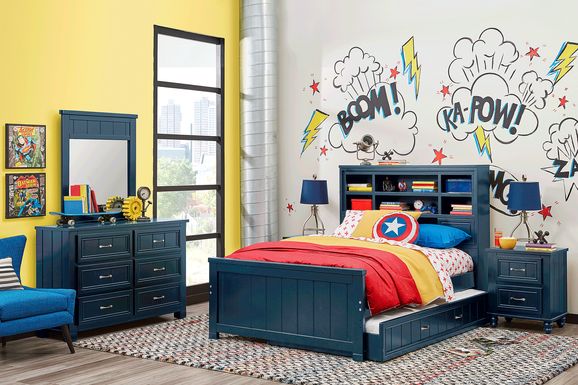 Kids Cottage Colors Navy 5 Pc Full Bookcase Bedroom