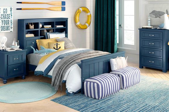 Kids Cottage Colors Navy 5 Pc Full Bookcase Bedroom