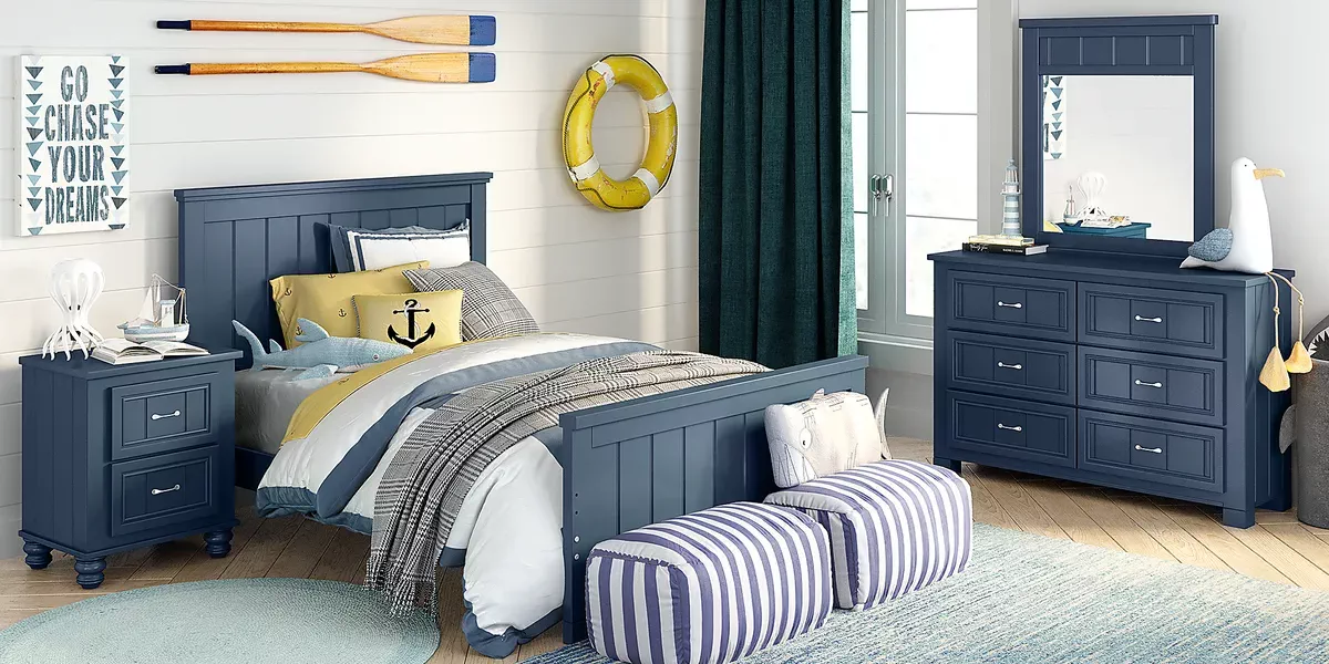 Cottage Colors 5 Pc Navy Full Bedroom Set With Mirror 3 Pc Full Panel Bed Dresser