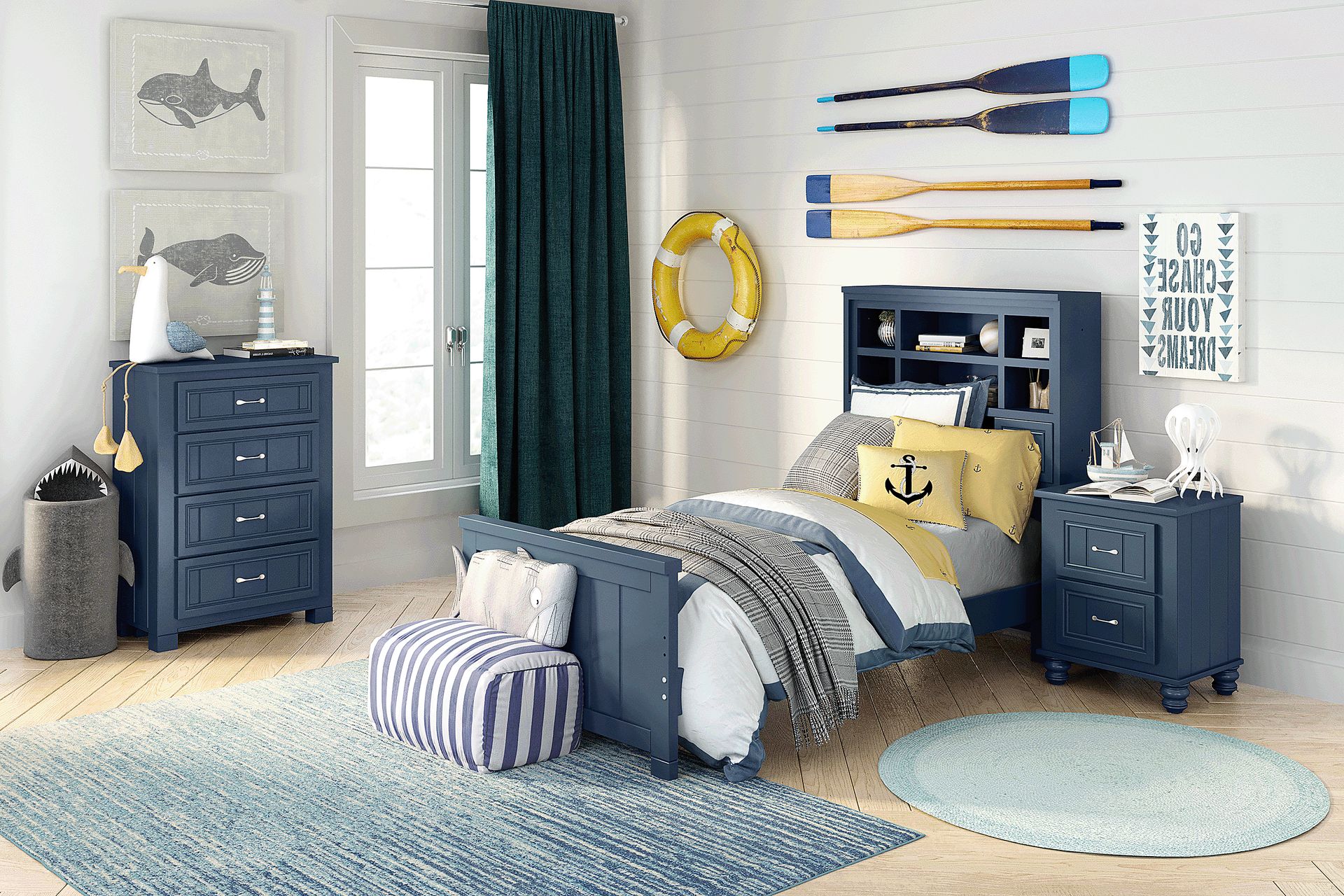 Kids Cottage Colors Navy 5 Pc Twin Bookcase Bedroom - Image 1