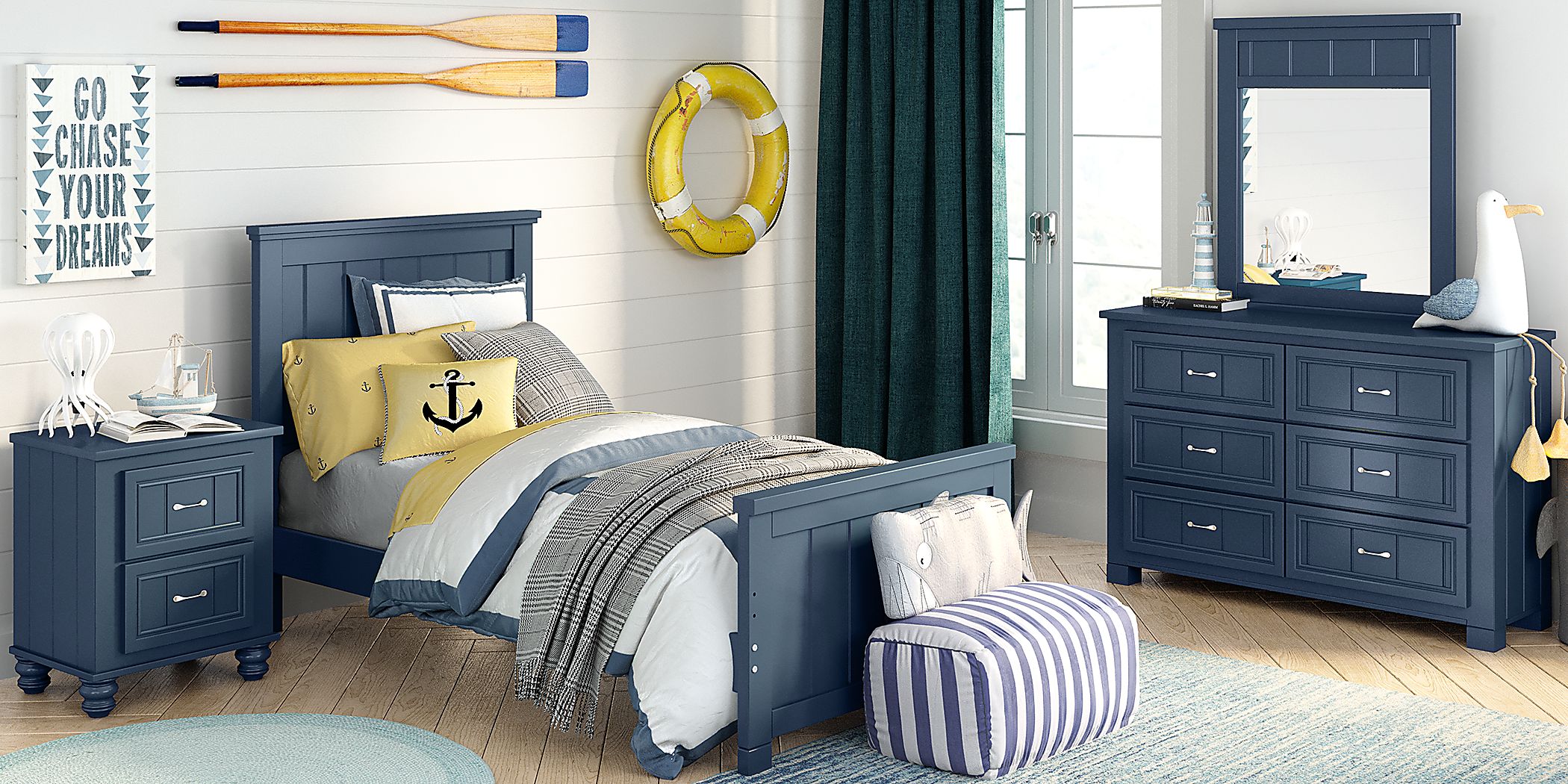 Kids Cottage Colors Navy 3 Pc Twin Panel Bed - Rooms To Go