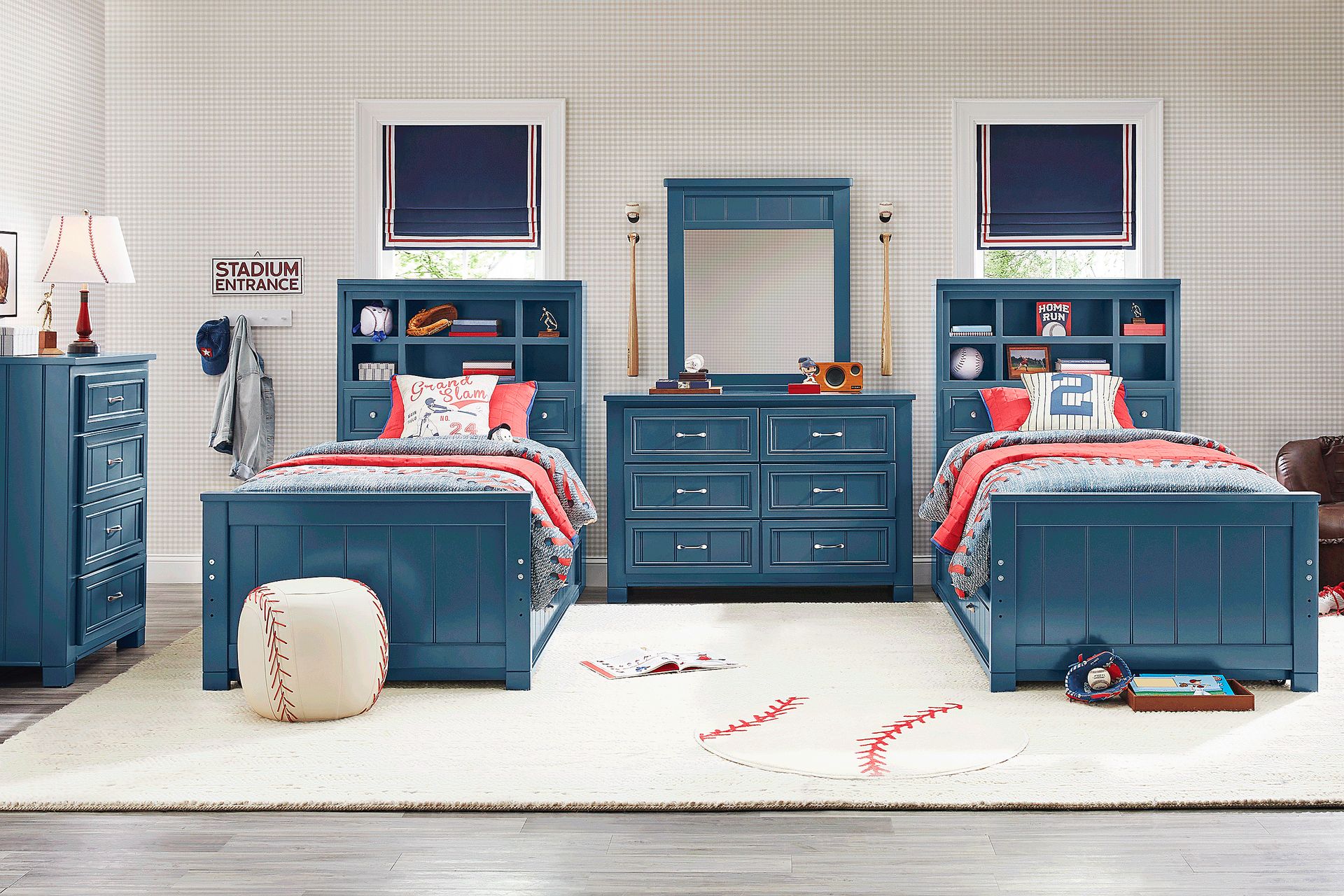 Kids Cottage Colors Navy Twin Bookcase Bedroom - Image 1