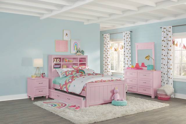 Kids Cottage Colors Pink 5 Pc Full Bookcase Bedroom - Thumbnail - Image 1