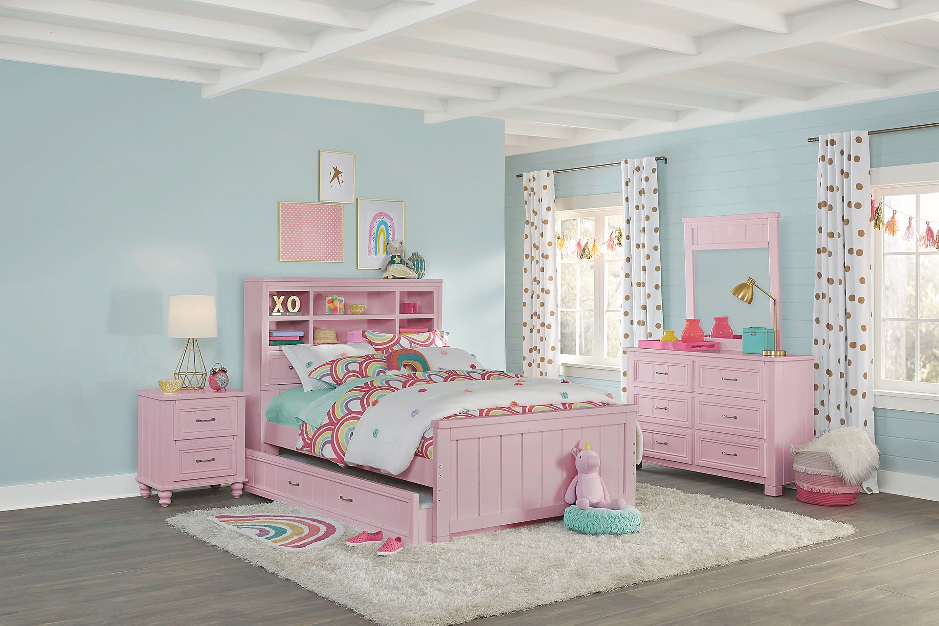Kids Cottage Colors Pink 5 Pc Full Bookcase Bedroom - Image 1