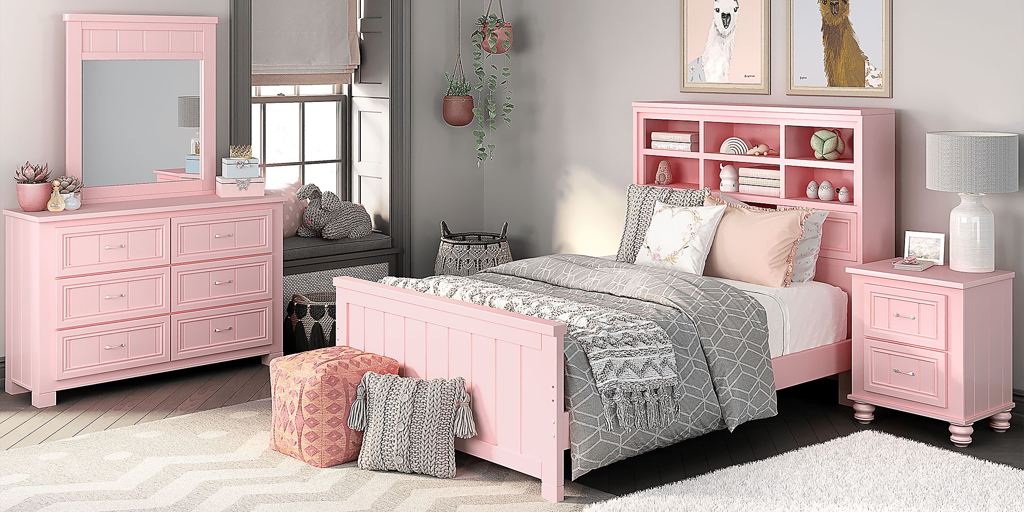Kids Cottage Colors Pink 3 Pc Full Bookcase Bed Rooms To Go