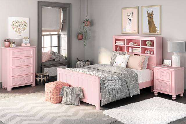 Kids Cottage Colors Pink 5 Pc Full Bookcase Bedroom - Thumbnail - Image 1