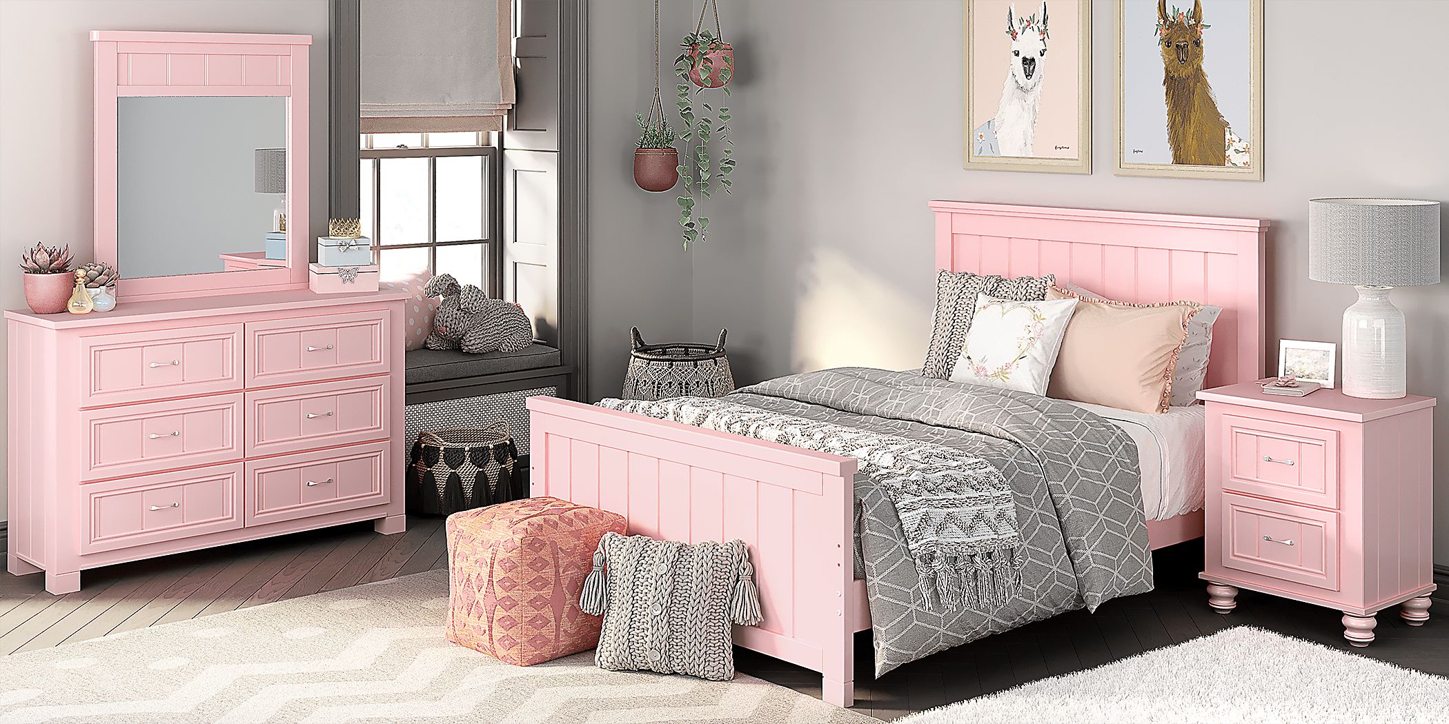 Cottage Colors 5 Pc Pink Full Bedroom Set With Dresser, 3 Pc Full Panel  Bed, Mirror | Rooms to Go