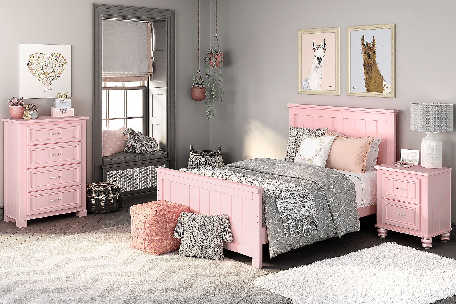 Kids Cottage Colors Pink 5 Pc Full Panel Bedroom - Image 1