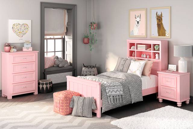 Kids Cottage Colors Pink 5 Pc Twin Bookcase Bedroom - Thumbnail - Image 1