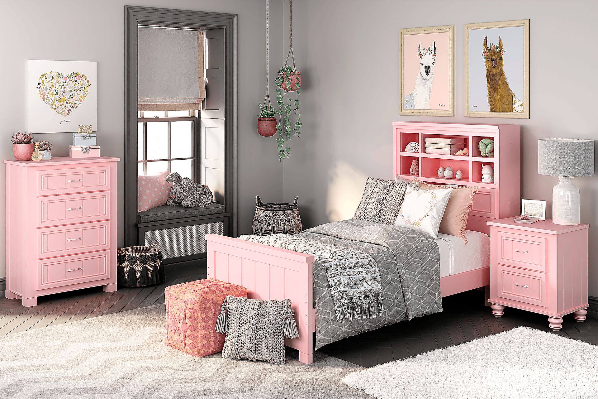 Kids Cottage Colors Pink 5 Pc Twin Bookcase Bedroom - Image 1