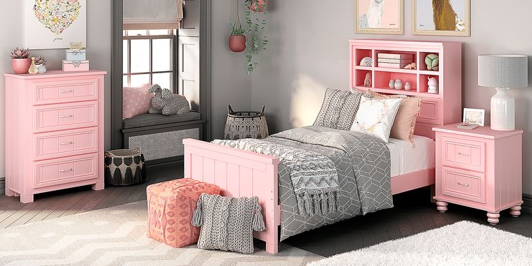 Kids Cottage Colors Pink 5 Pc Twin Bookcase Bedroom