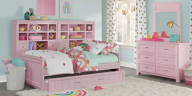 Kids Cottage Colors Pink 5 Pc Twin Bookcase Wall Bed - Thumbnail - Image 3