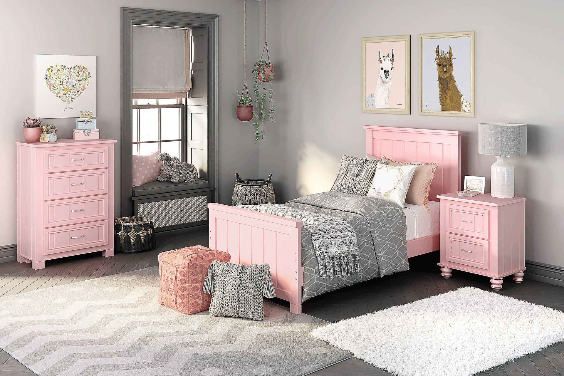 Kids Cottage Colors Pink 5 Pc Twin Panel Bedroom - Image 1
