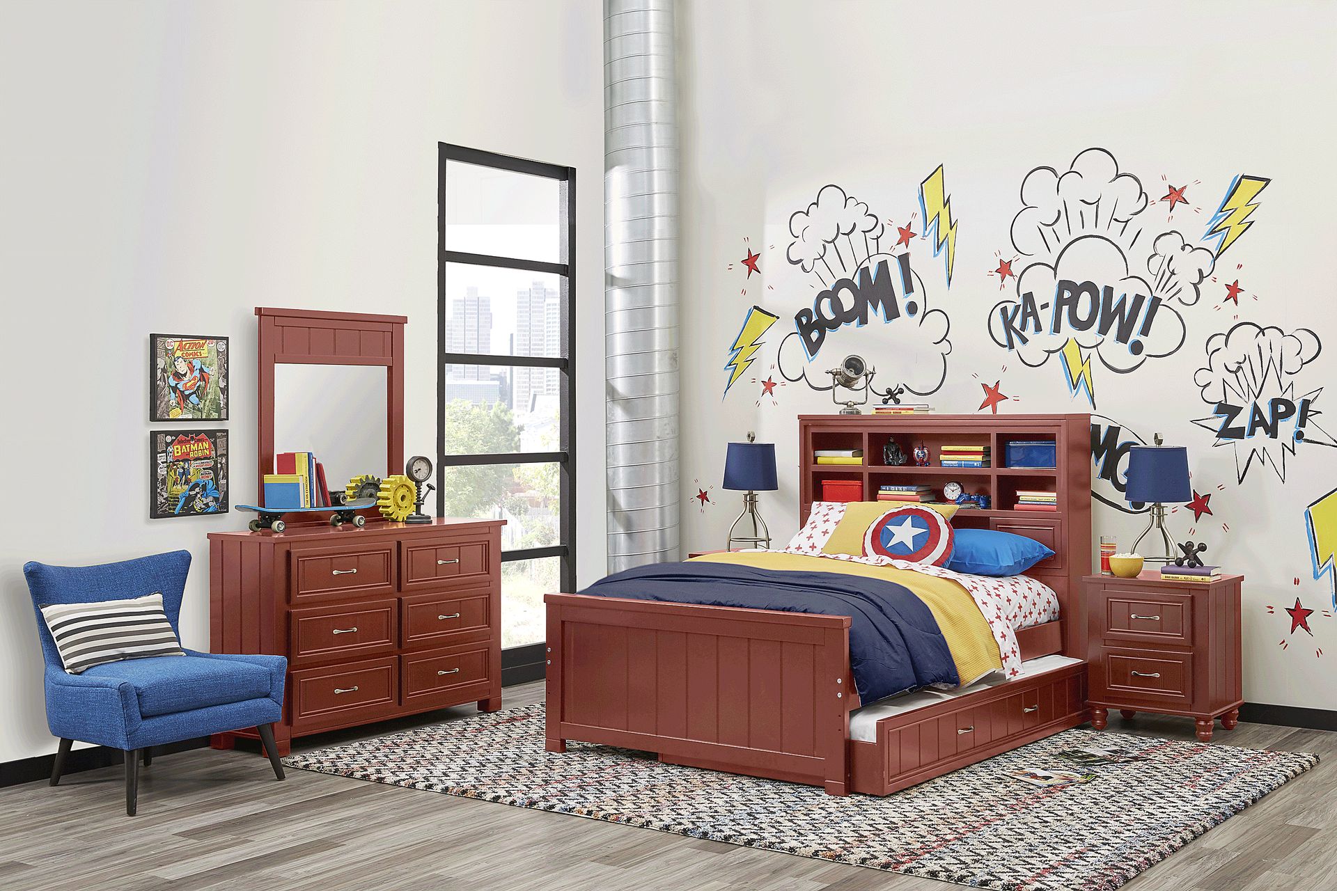 Kids Cottage Colors Red 3 Pc Full Bookcase Bed - Image 2