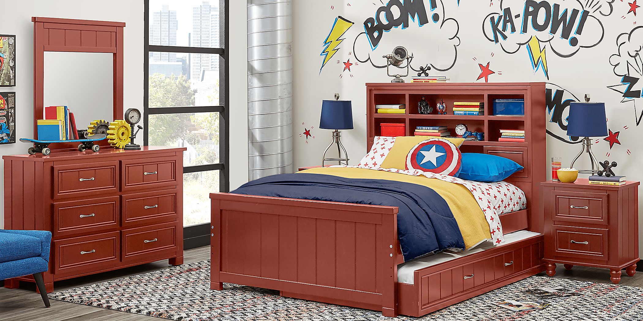 Kids Cottage Colors Red 5 Pc Full Bookcase Bedroom Rooms To Go