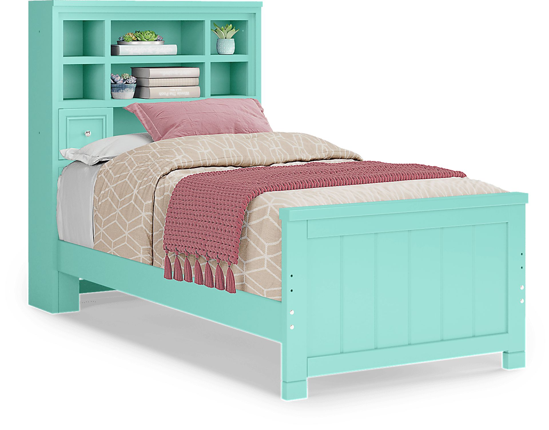 Kids Cottage Colors Turquoise 3 Pc Twin Bookcase Bed - Image 1