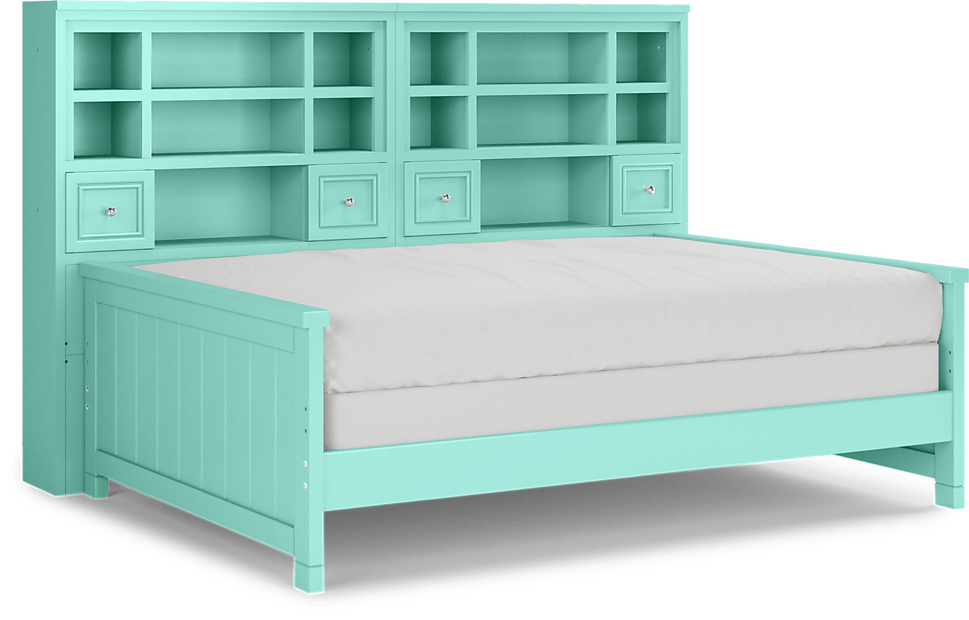 Kids Cottage Colors Turquoise 5 Pc Full Bookcase Wall Bed - Image 1