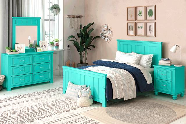 Kids Cottage Colors Turquoise 5 Pc Full Panel Bedroom - Thumbnail - Image 1