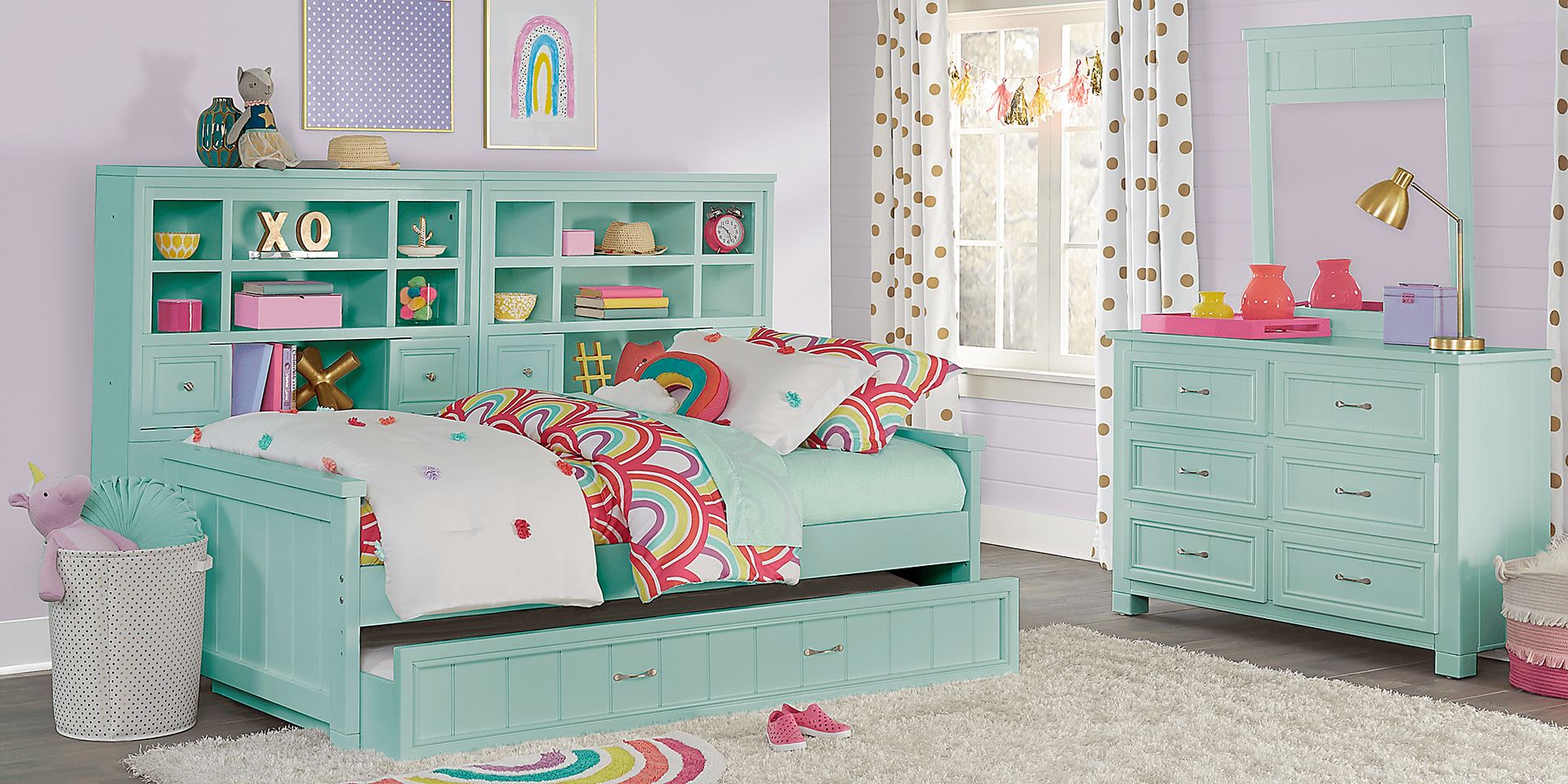 Kids Cottage Colors Turquoise 5 Pc Twin Bookcase Wall Bed - Image 3